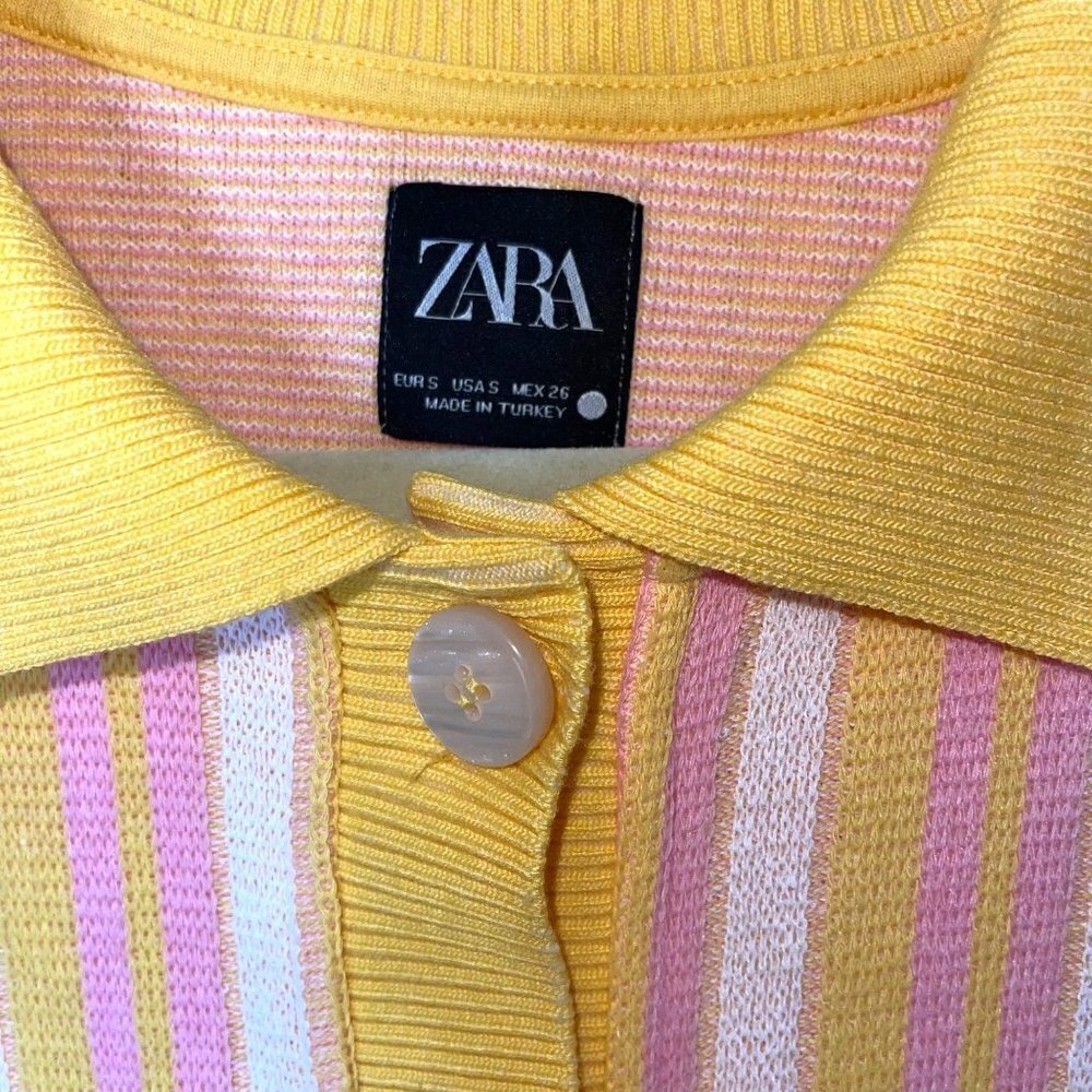 Zara Womens Cardigan Size Small Button Front Long Sleeve Yellow Pink Striped - Picture 4 of 8